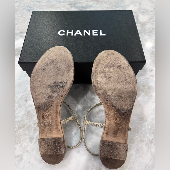 CHANEL Suede T-Strap Sandals, Beige, 9 - Picture 3 of 5